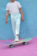 Jogging bleu rayé mixte coupe ballon tout doux en coton. Sweat assorti.