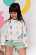 Sweat molletonné pour enfant. Motif graphique et coloré. Pomme, poire, raisin. Confort et praticité