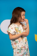Ensemble pour fille léger et confortable. Motif fleur et couleur pastel. Coton biologique