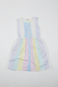 Robe trop mignonne pour enfant. Couleur pastel et motif à rayure. Boutonnière.