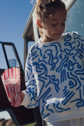 Sweat mixte ,motif bleu arty. Coupe oversize | Ayuna, marque de vêtements et accessoires pour femmes et enfants.