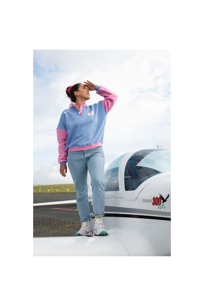Sweat Blue 90s femme coupe oversize vue face