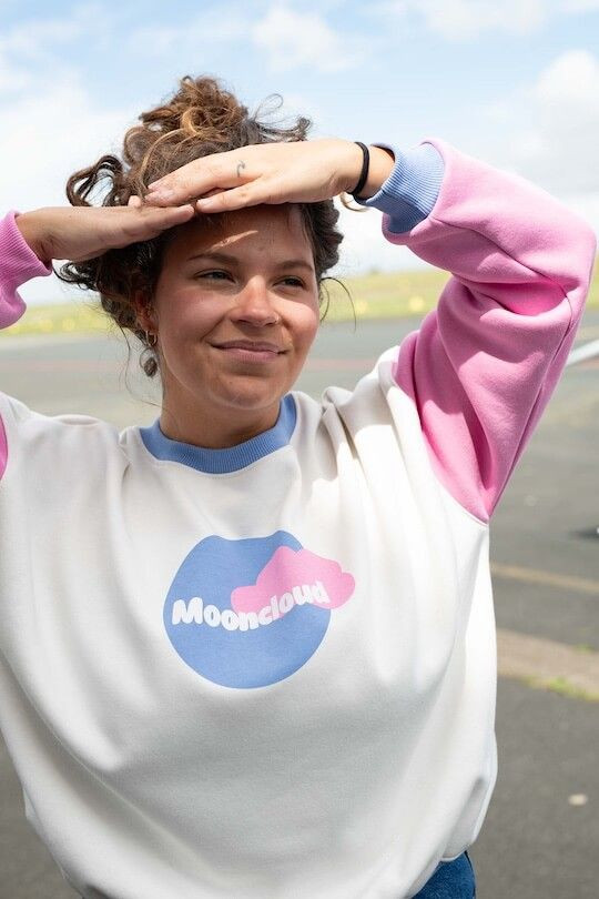 Sweat MoonCloud femme poignets bicolores rose bleu