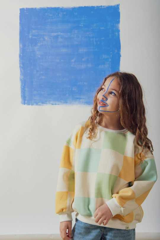 Sweat enfant Check avec manches légèrement raccourcies