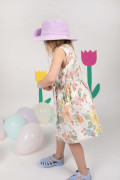 Robe fille en coton bio. Motif floral et pastel. Structuré et confortable